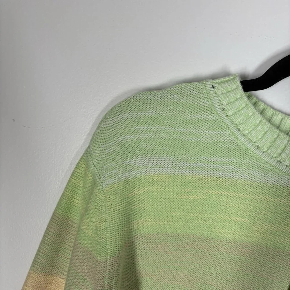 LOFT Women L Knit Pastel Stripe Ombre Elbow Sleeve Crew Neck Sweater NWT
